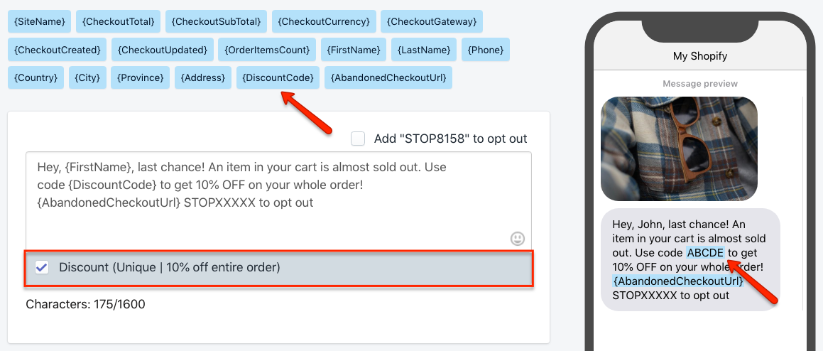 Abandoned Cart SMS with Personal Discount for Shopify