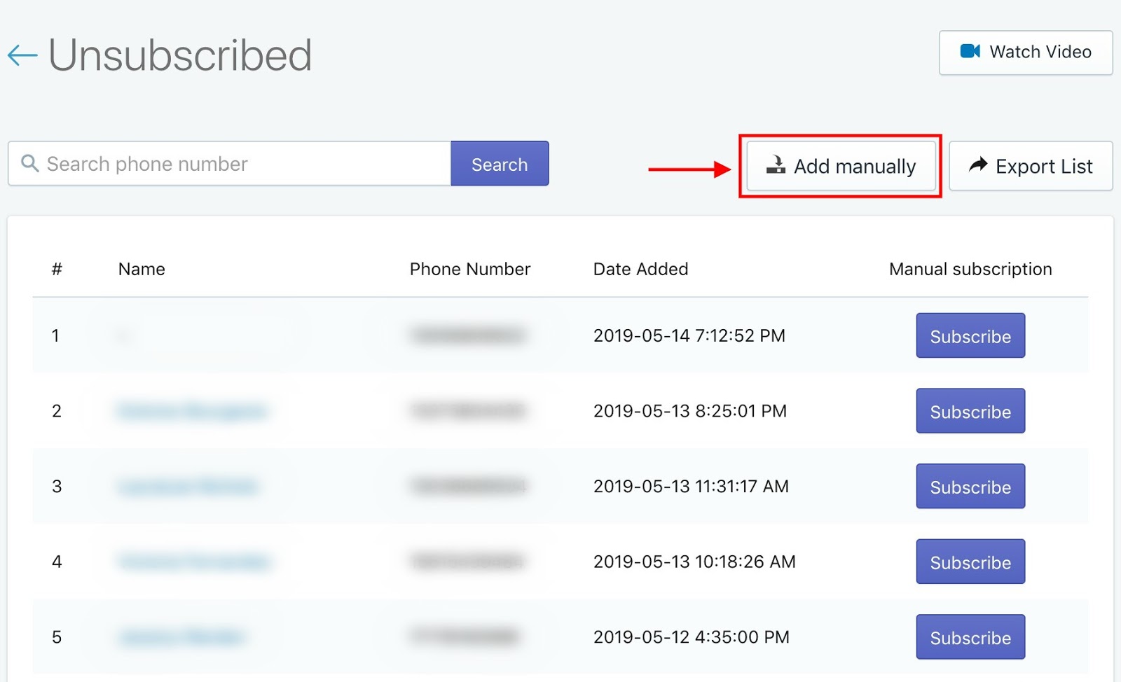 SMSBump Lists & Segments | Unsubscribe contacts manually