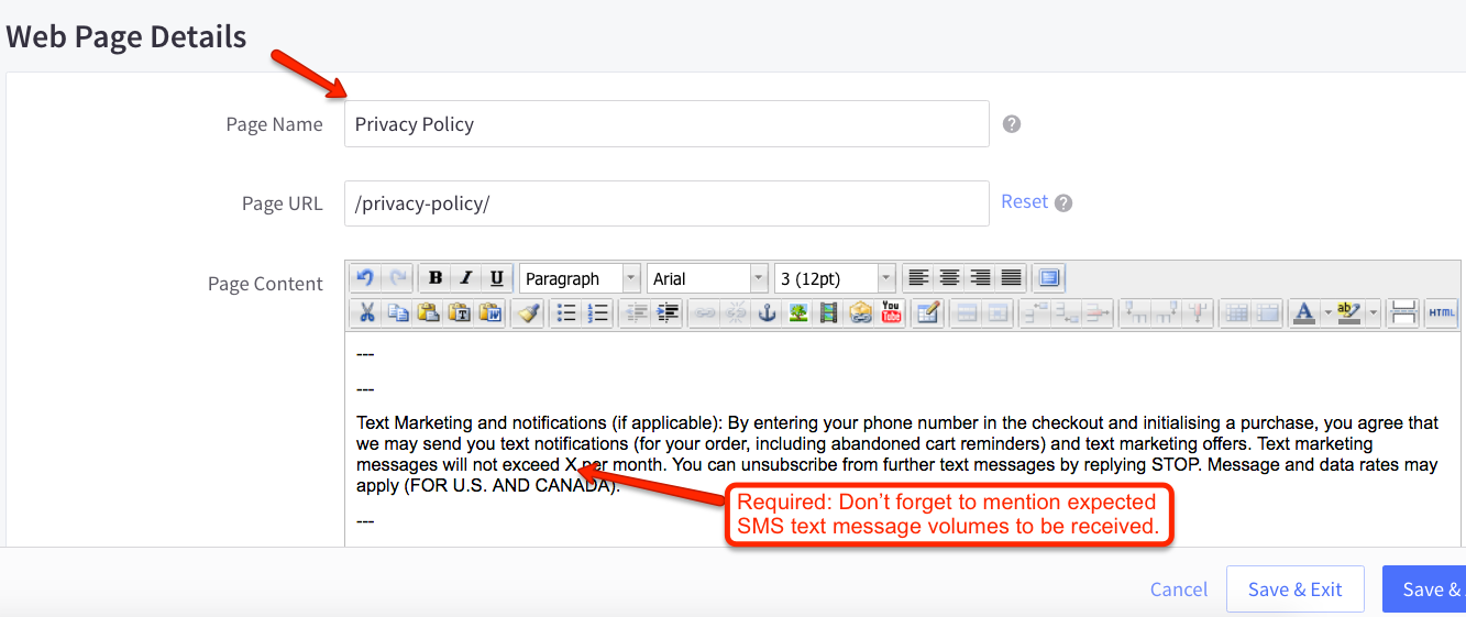 BigCommerce Privacy Policy SMS Marketing Compliance