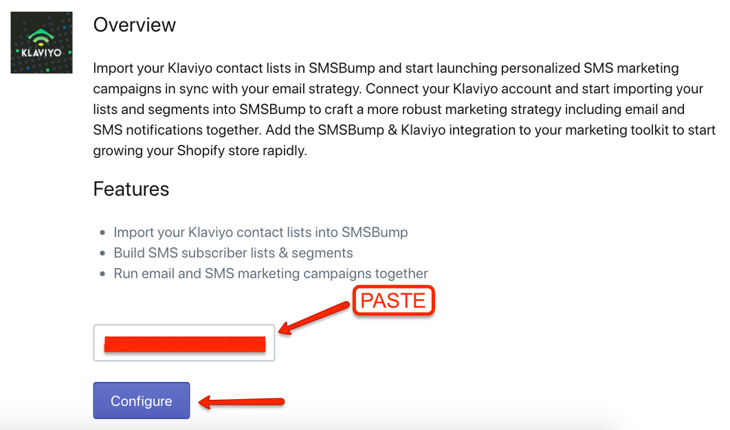 Klaviyo API Key in SMSBump