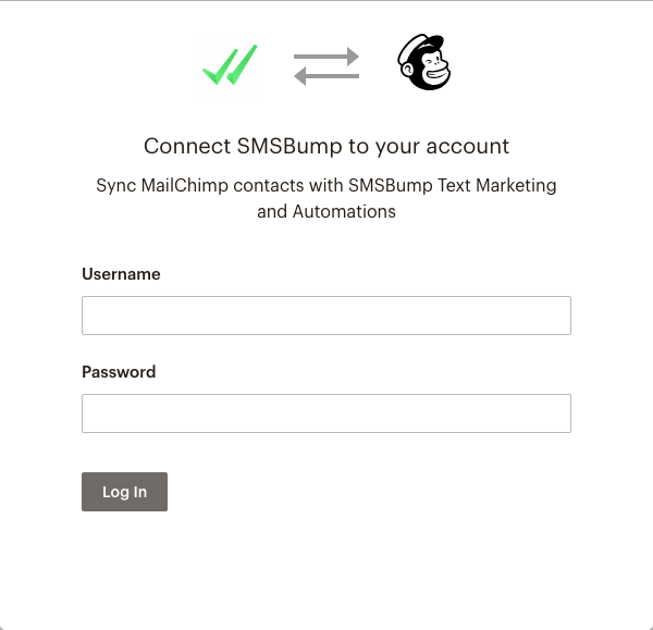 Login into MailChimp to Sync Contact Lists with SMSBump