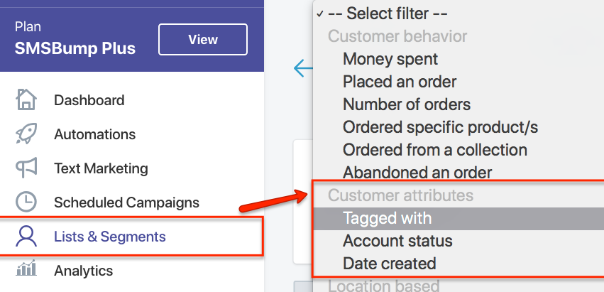 SMSBump Segments with Customer Attributes in Shopify