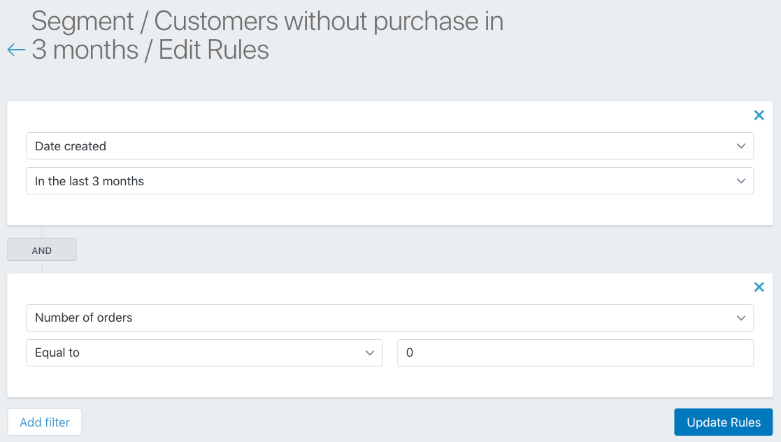 SMSBump Segments Customers who purchased the last 3 months