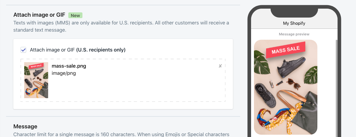 Mass Sale MMS Example Campaign in Shopify