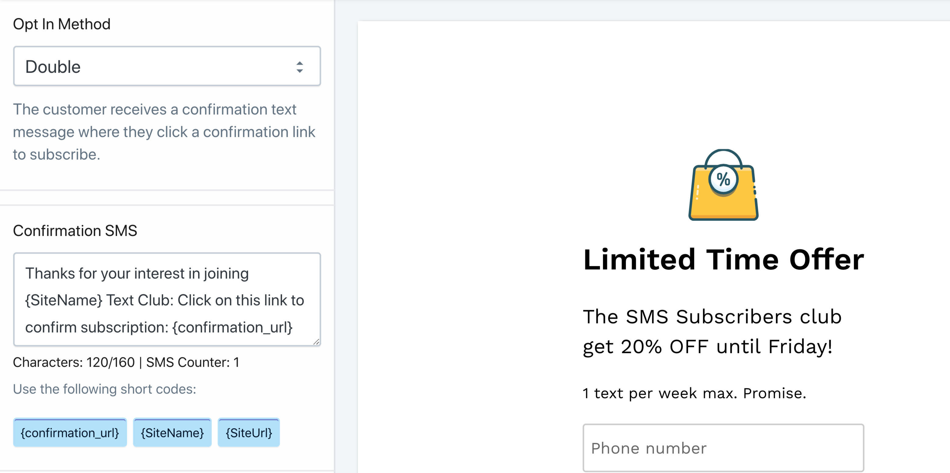 SMSBump Signup Form Double Opt In Subscription