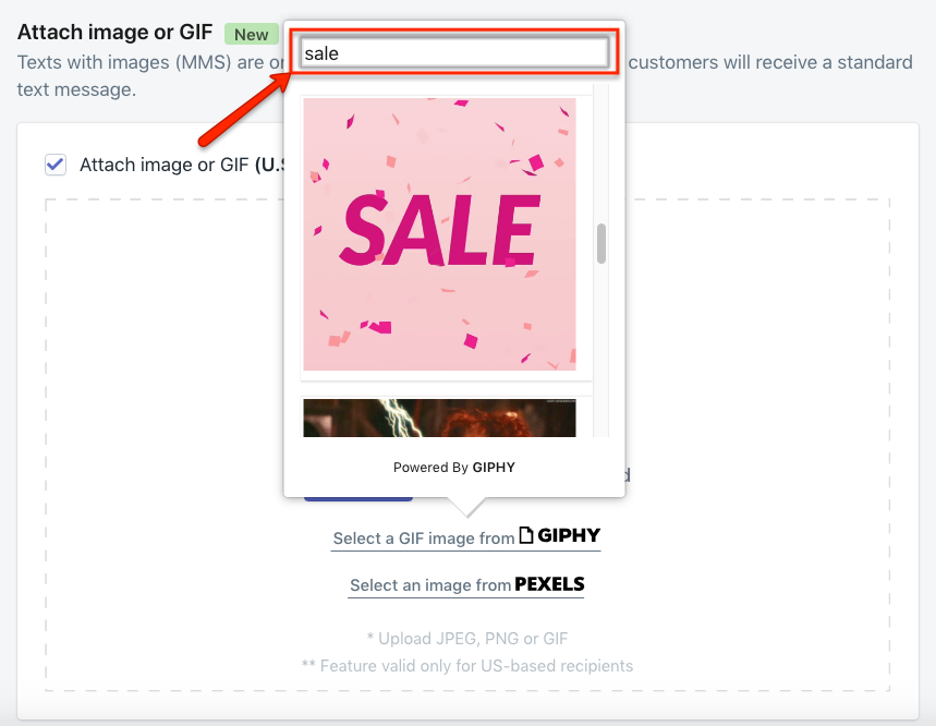 Announce SMS marketing promotions with Giphy GIFs in Shopify.