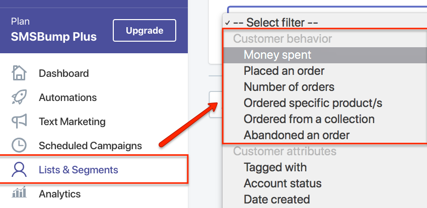 SMSBump Customer Segments in Shopify