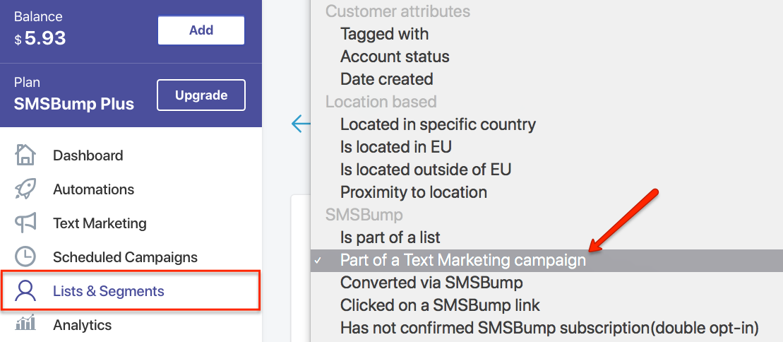 SMSBump Audience Segments in Shopify