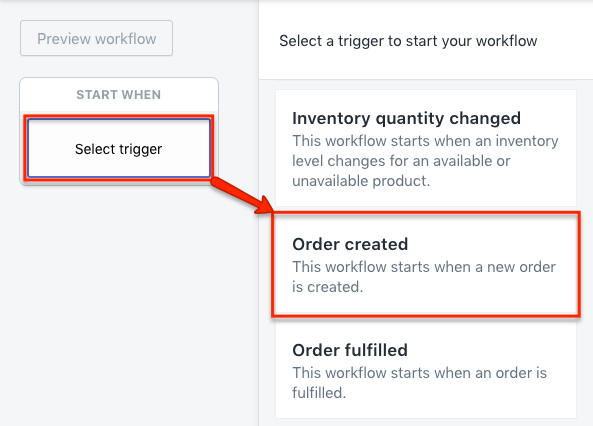 Shopify Flow trigger order created