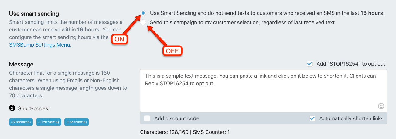 Enable and Disable Smart Sending for Marketing SMS