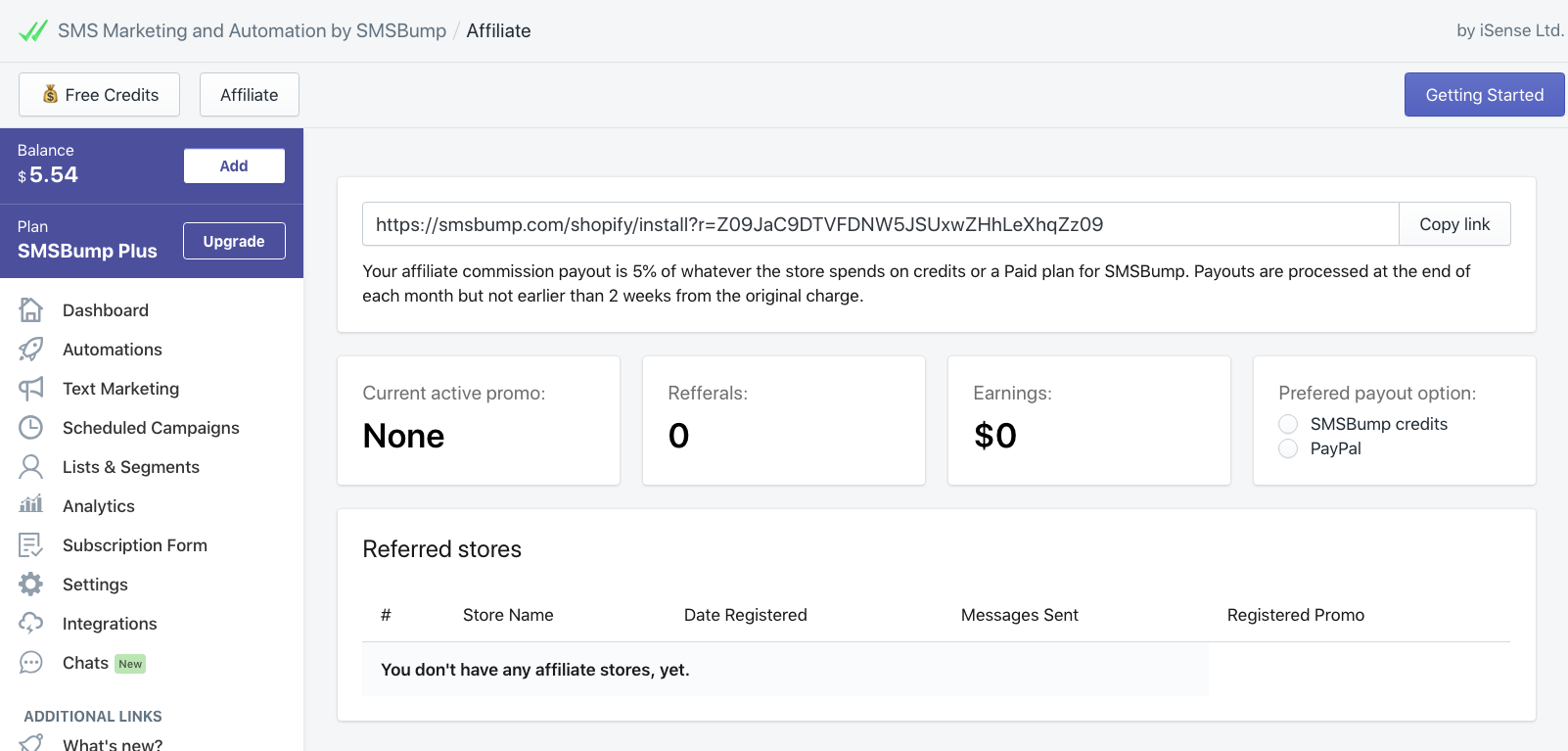SMSBump Affiliate System in Shopify