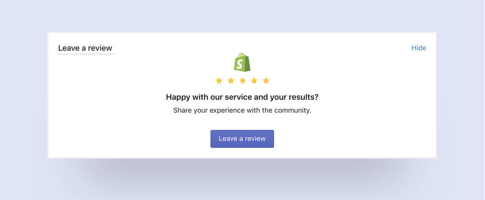 SMSBump Dashboard: Leave us a review in Shopify