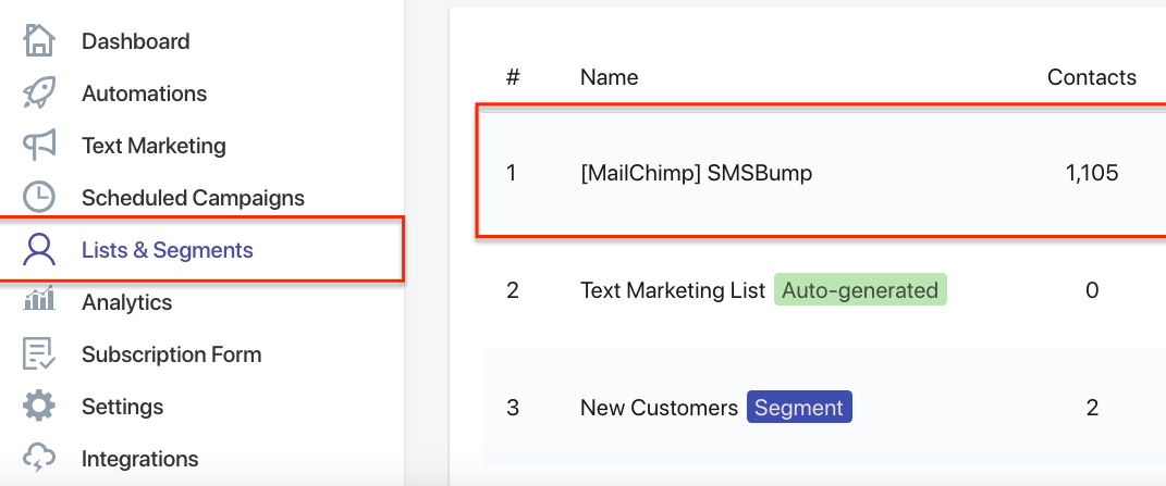 Automatic Sync with MailChimp Lists in SMSBump for Shopify