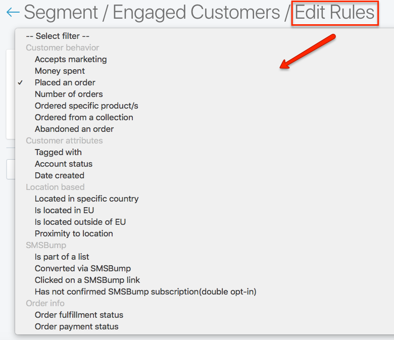 SMSBump Customer Segmentation Rules