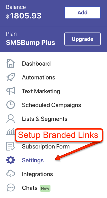SMSBump Dashboard Settings Custom Global Branded Short URLs in Shopify
