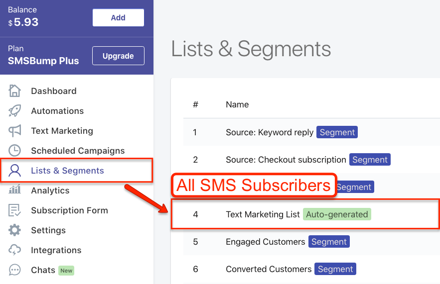 SMSBump Segments for SMS Marketing Personalization