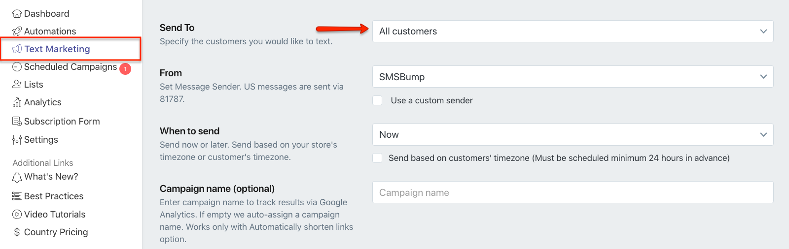 Send Text Marketing Campaign with Campaign Overview