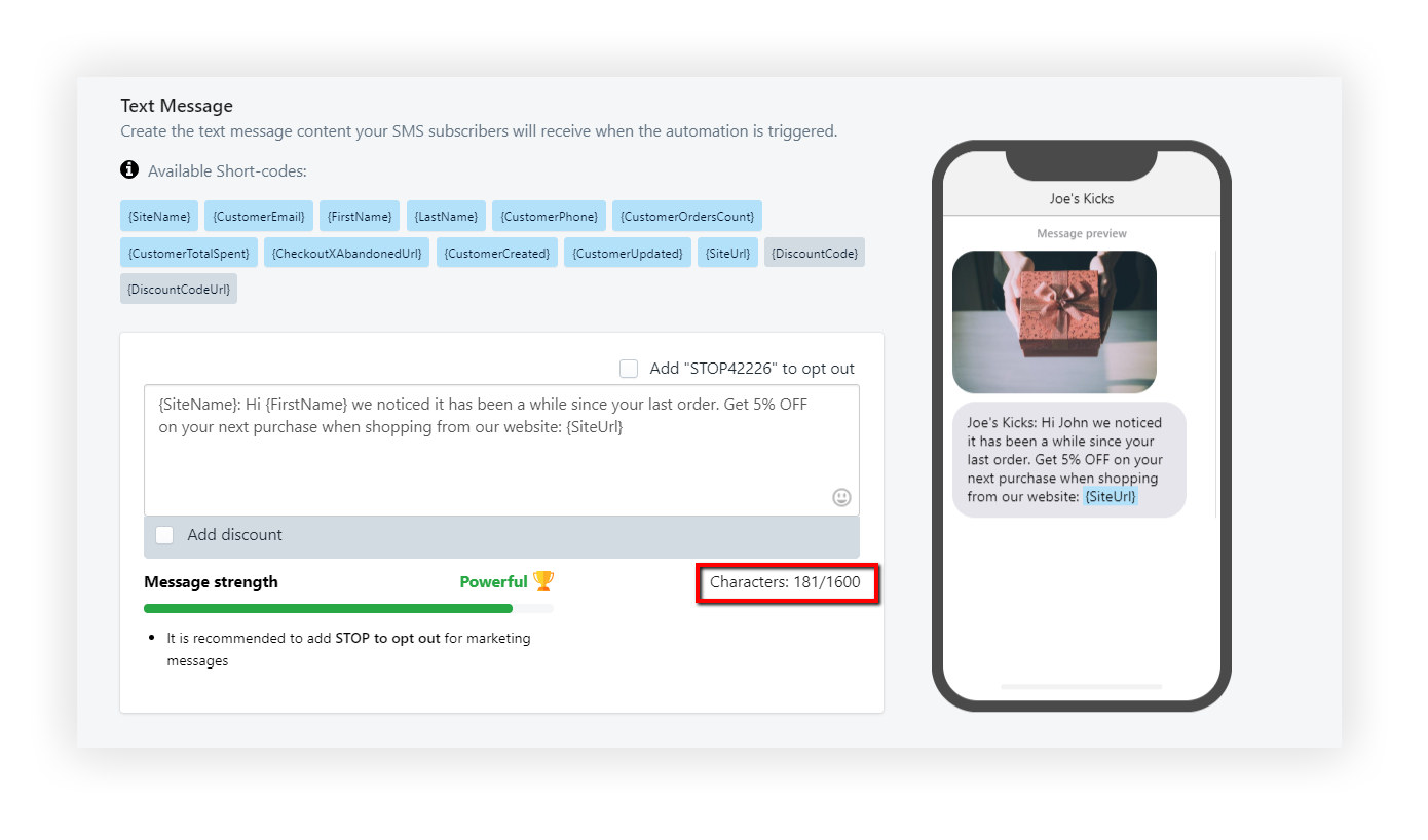 SMS Counter in the Customer Winback Automation
