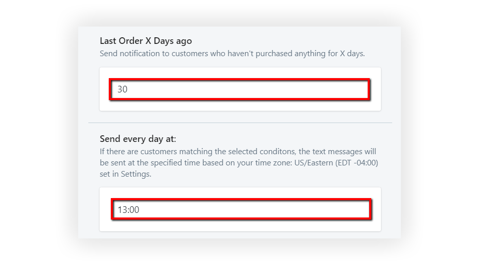 Select the timing of the Customer Winback Automation