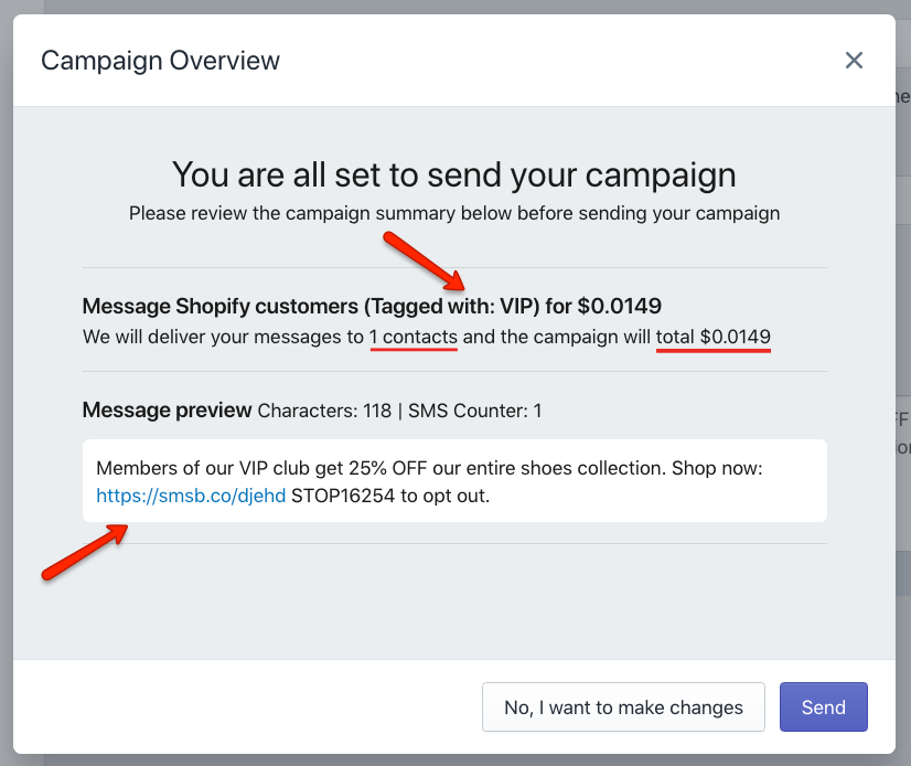 SMSBump Custom Shopify Customers Campaign Overview